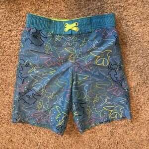 Cat & Jack Swim Trunks Boys Size S 6/7 Blue Shorts Sharks